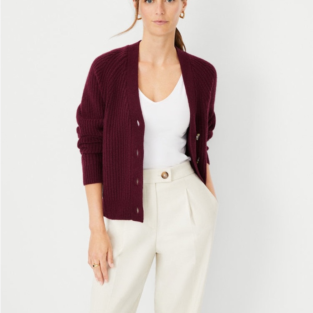 100% Cashmere V-neck Cardigan | Ann Taylor